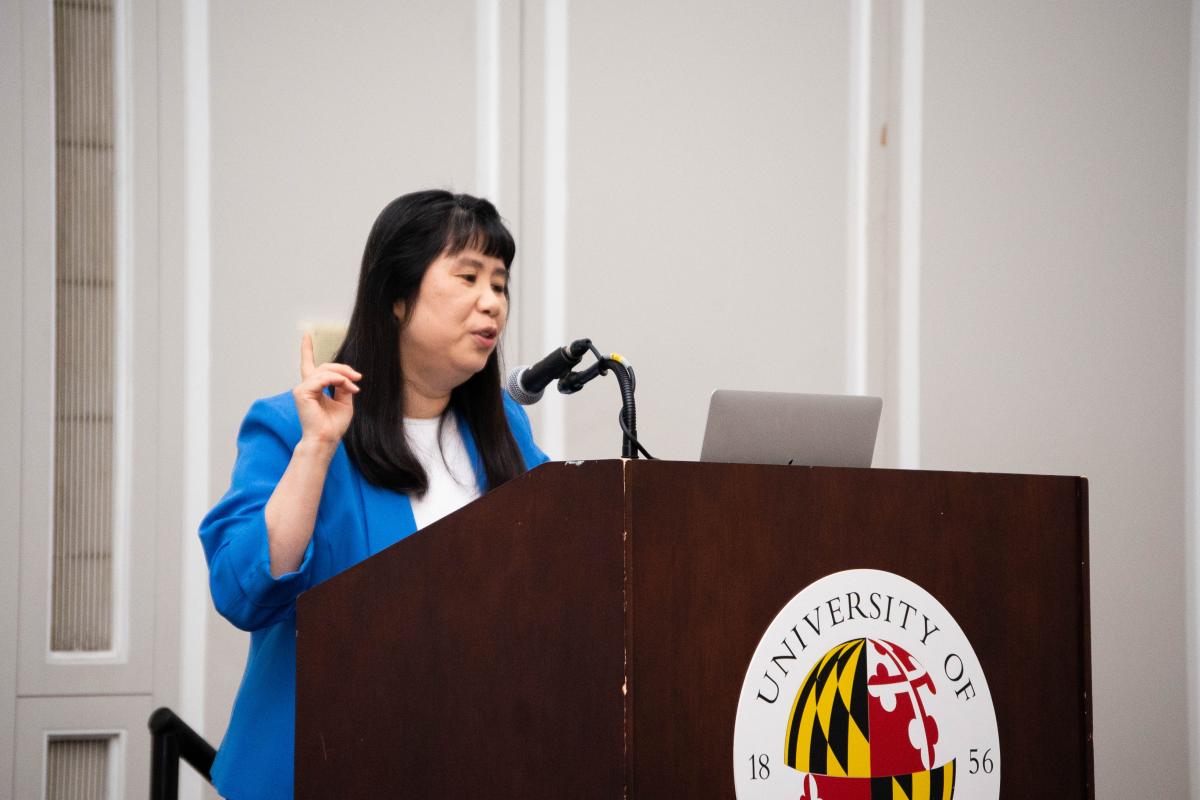Computer Science Chair Ming Lin presenting
