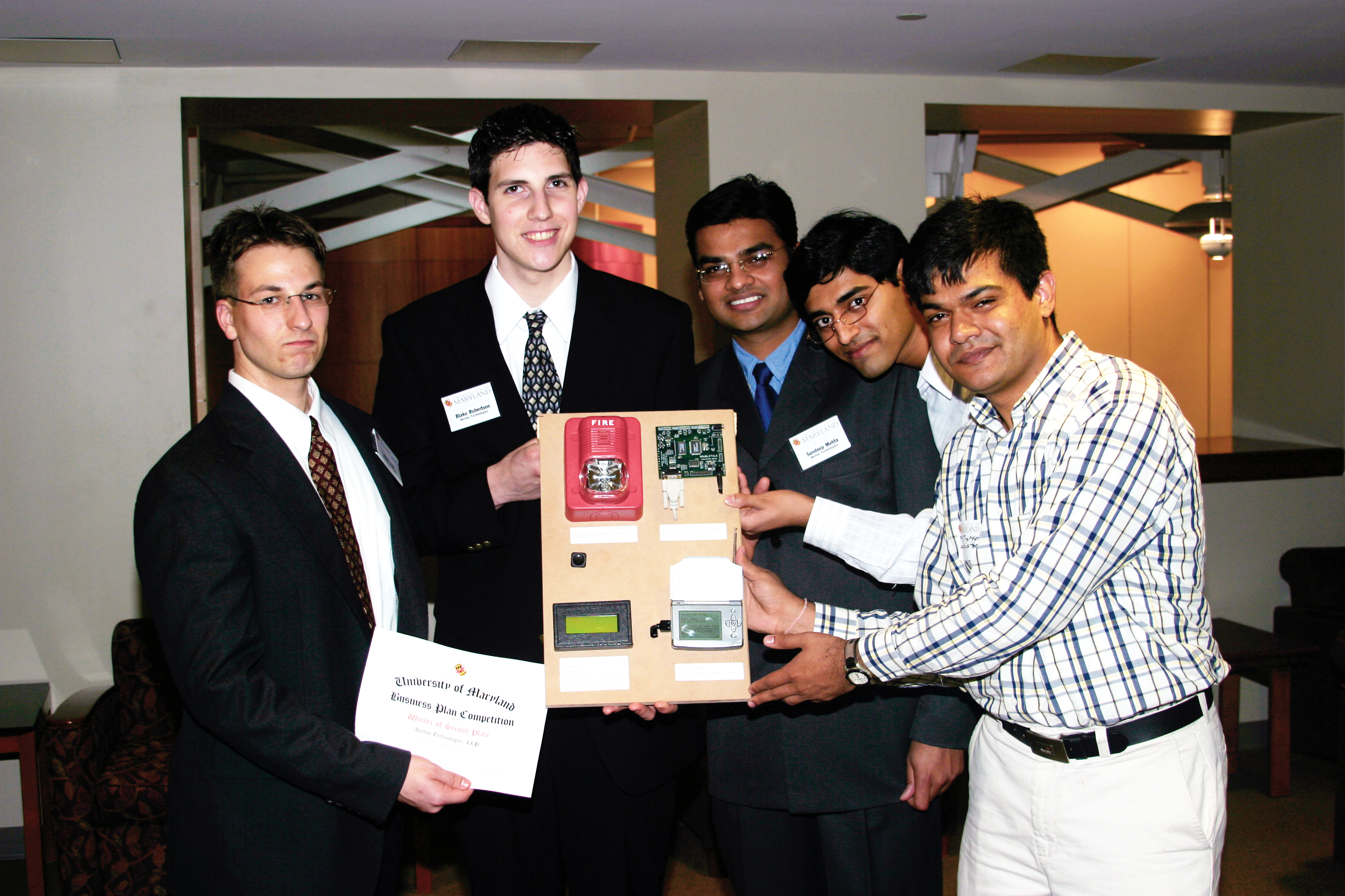 Alertus team winning the University of Maryland Business Plan Competition.